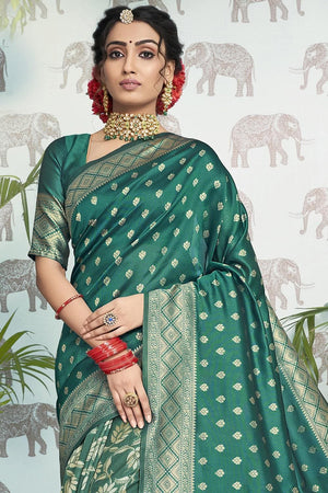 Ocean Blue Zari Butta Work Banarasi Saree