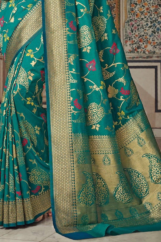 Banarasi Saree Ocean Blue Zari Woven Banarasi Saree saree online