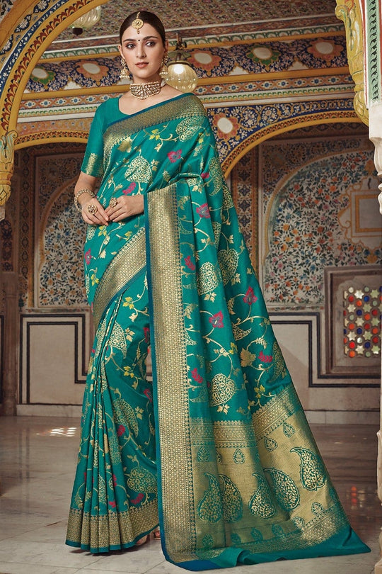 Banarasi Saree Ocean Blue Zari Woven Banarasi Saree saree online