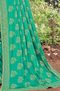 Banarasi Saree Ocean Green Printed Banarasi Saree saree online