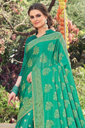 Banarasi Ocean Green Printed Banarasi saree online