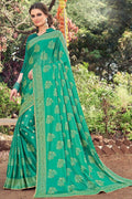 Banarasi Saree Ocean Green Printed Banarasi Saree saree online