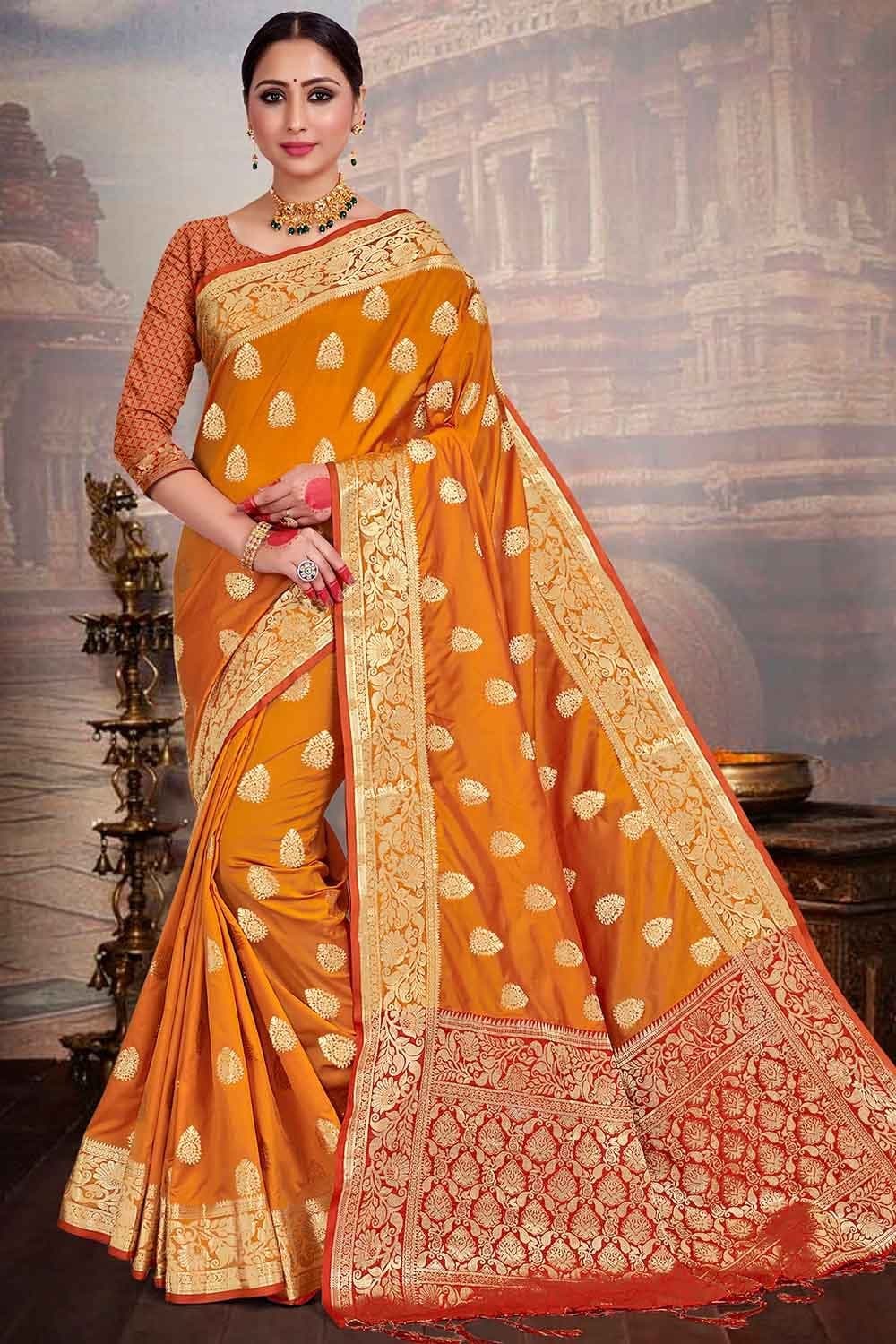 Banarasi Saree Ochre Orange Zari Butta Saree saree online