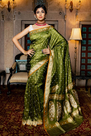 Olive Green Banarasi Saree