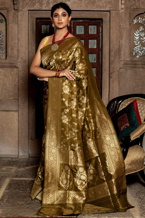 Olive Green Banarasi Saree