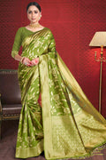 Olive Green Printed Banarasi Saree