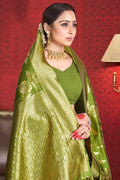Banarasi Saree Olive Green Printed Banarasi Saree saree online