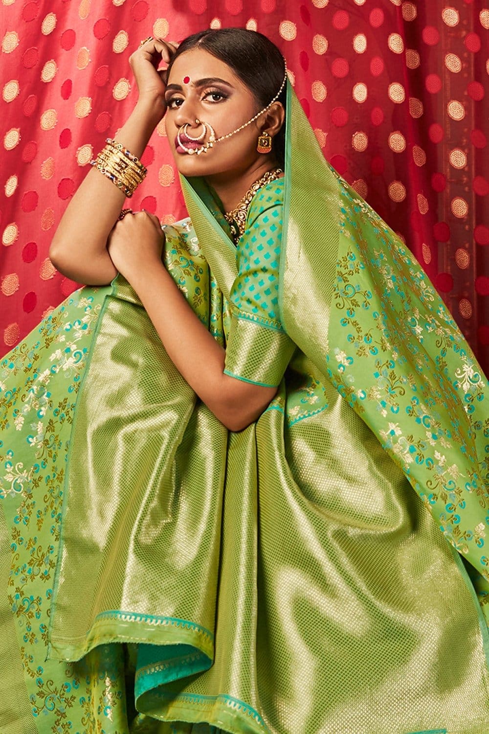 Buy Olive green zari woven banarasi saree online at best price - Karagiri