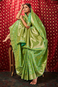 Buy Olive green zari woven banarasi saree online at best price - Karagiri
