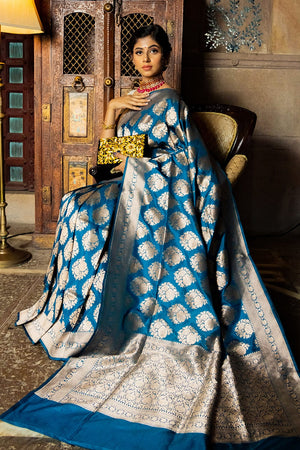 Olympic Blue Banarasi Saree