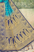 Olympic Blue Zari Butta Banarasi Saree
