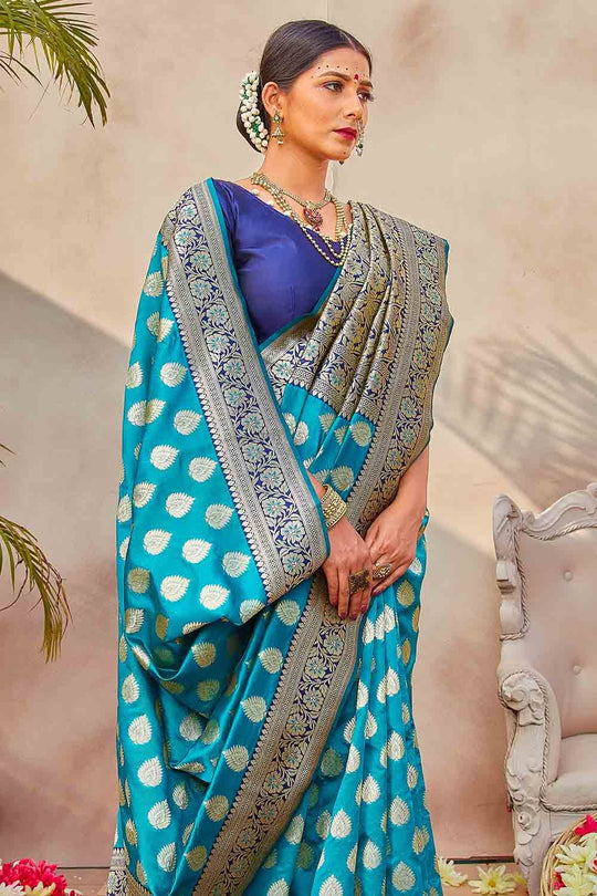 Banarasi Saree Olympic Blue Zari Butta Woven Banarasi Saree saree online