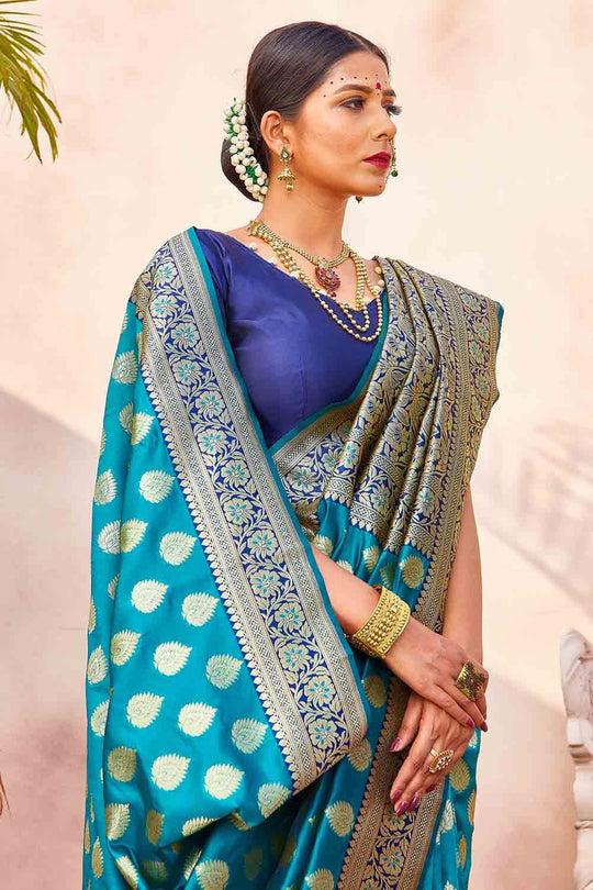 Banarasi Saree Olympic Blue Zari Butta Woven Banarasi Saree saree online