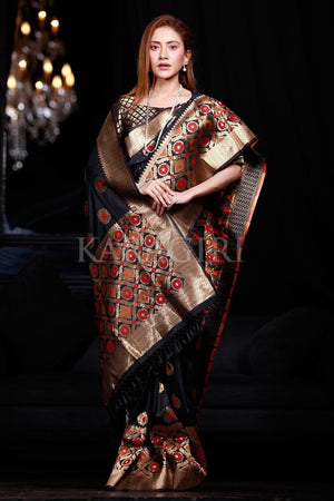 Ravishing Black Heavy Zari Weaving Festival Wear Silk Saree