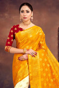 Orange And Cream Zari Woven Banarasi Saree