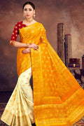 Banarasi Saree Orange And Cream Zari Woven Banarasi Saree saree online