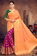 Orange And Purple Zari Woven Banarasi Saree