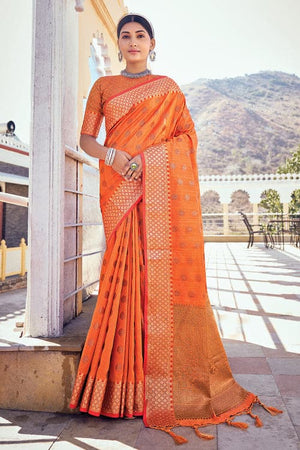 Orange Banarasi Saree