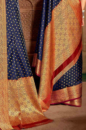 Oxford Blue Zari Woven Banarasi Saree