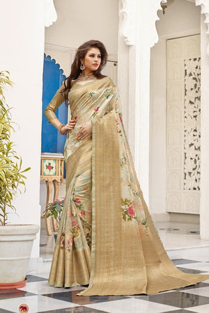 Oyster Cream Zari Banarasi Saree