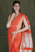 Banarasi Saree Papaya Orange Small Butta Woven Banarasi Saree saree online