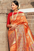 Papaya orange zari woven banarasi saree - From ghats of Banaras - Buy online on Karagiri - Free shipping to USA