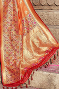 Papaya orange zari woven banarasi saree - From ghats of Banaras - Buy online on Karagiri - Free shipping to USA