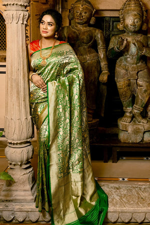 Parakeet Green Banarasi Saree