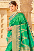 Buy Parakeet green zari woven banarasi saree online - karagiri