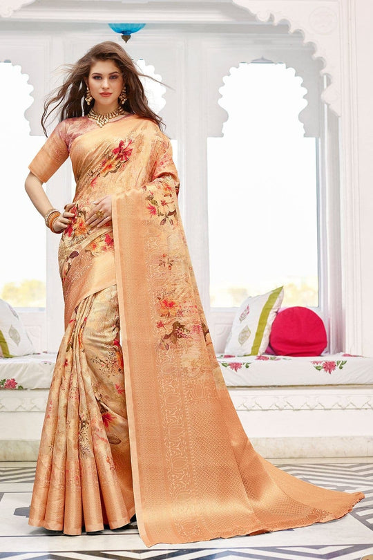 Pastel Orange Zari Woven Banarasi Saree