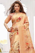 Pastel Orange Zari Woven Banarasi Saree
