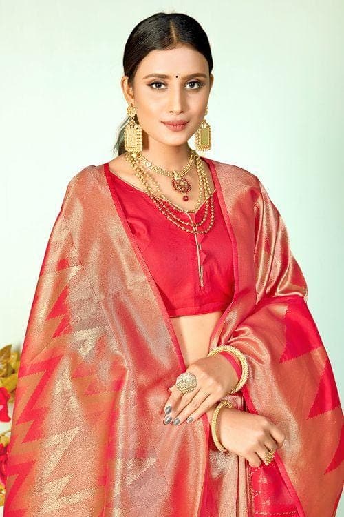 Banarasi Saree Pastel Red Zari Woven Banarasi Saree saree online