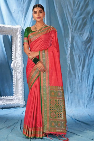 Peach Banarasi Saree