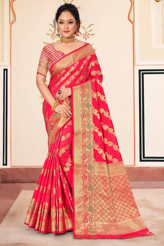 peach banarasi saree