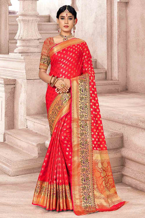 Peach Banarasi Saree