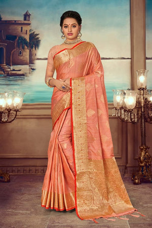 peach banarasi saree