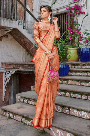 Peach Banarasi Saree