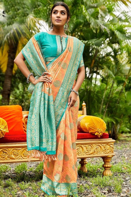 Banarasi Saree Peach Designer Banarasi Saree saree online