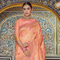 Peach pink woven banarasi brocade Saree - Buy online on Karagiri - Free shipping to USA