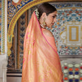 Peach pink woven banarasi brocade Saree - Buy online on Karagiri - Free shipping to USA