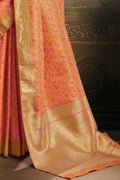 Buy peach zari woven banarasi saree online at best price - Karagiri