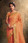 Buy Peach zari woven banarasi saree online at best price - Karagiri