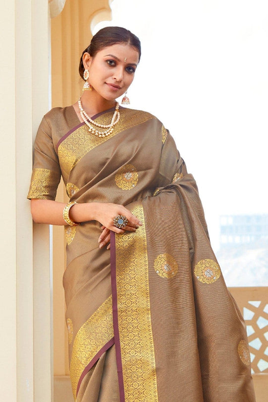Banarasi Saree Peanut Brown Zari Woven Banarasi Saree saree online