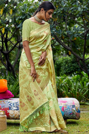 Pear Green Banarasi Saree