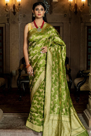 Pear Green Banarasi Saree