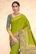 Pear Green Zari Butta Banarasi Saree