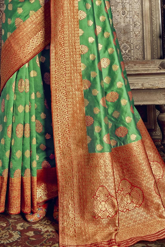Banarasi Saree Pear Green Zari Woven Banarasi Saree saree online