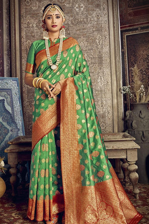 Banarasi Saree Pear Green Zari Woven Banarasi Saree saree online
