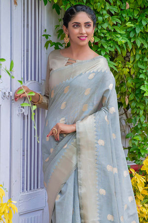 grey banarasi saree