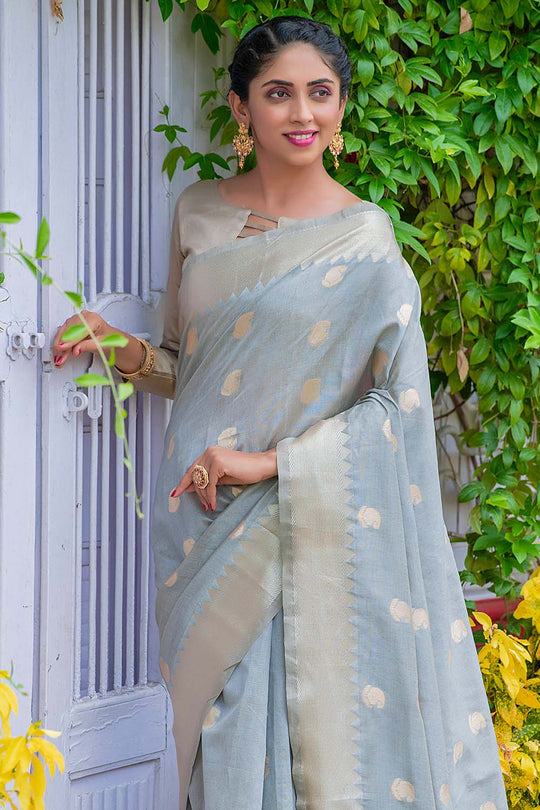 grey banarasi saree